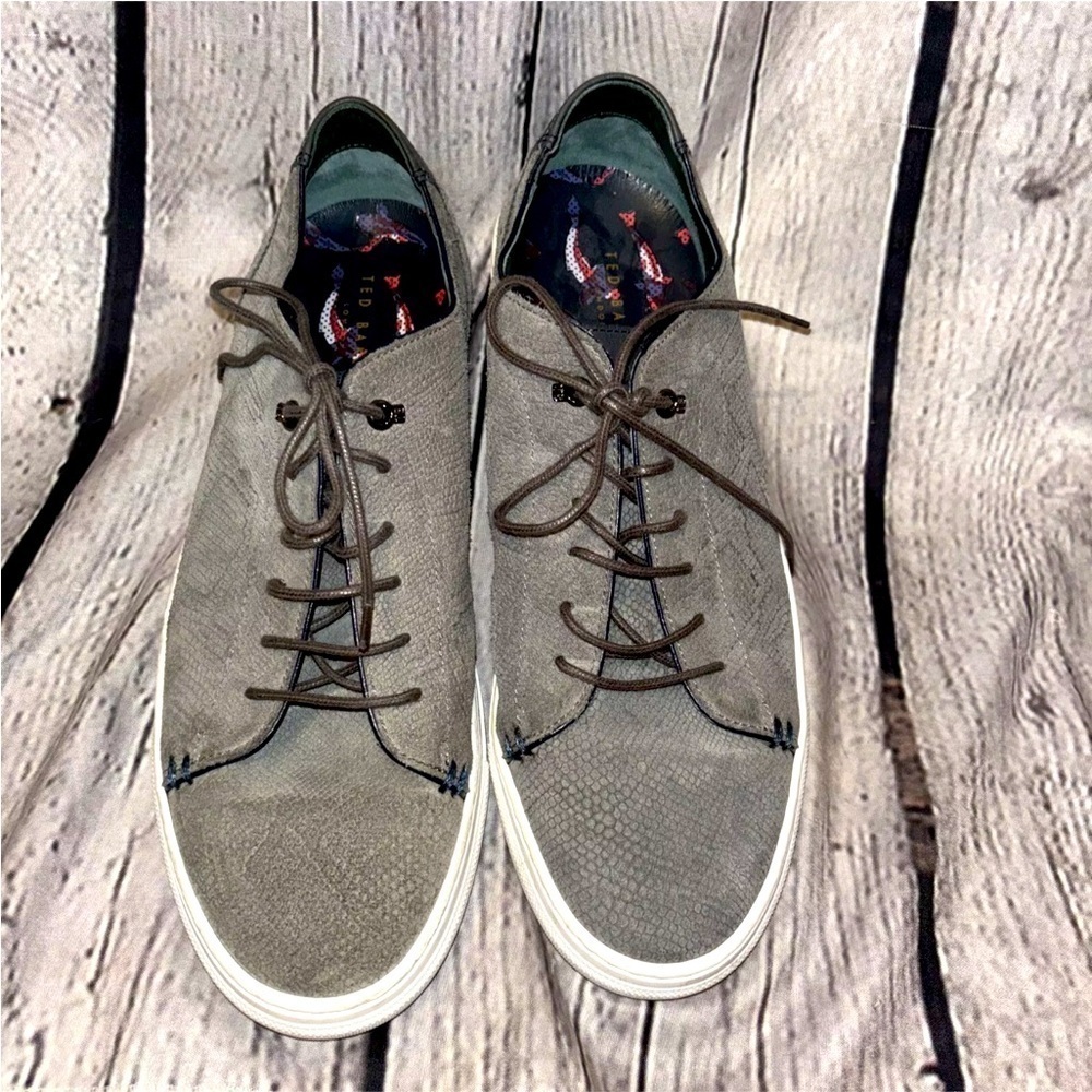 Ted Baker Duuke Leather AM Gray Lace Up Sneakers Shoes Men’s Size 10 Neutral